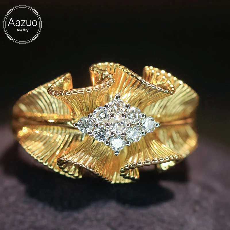 

Aazuo Real 18K Solid Gold Natrual Diamonds Jewerly Luxury Flower Rings Gift For Woman&Man Birthday Party Au750