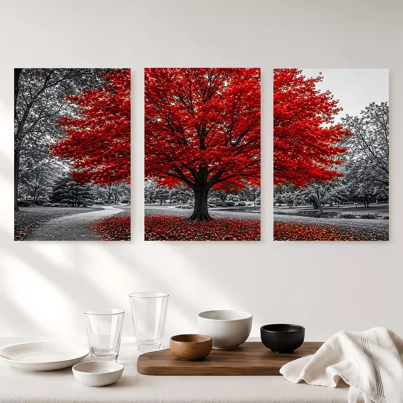 5D Triptych DIY Diamond Embroidery Autumn Red Tree Landscape Mosaic Cross Stitch Full Drill Diamond Painting Holiday Gifts De