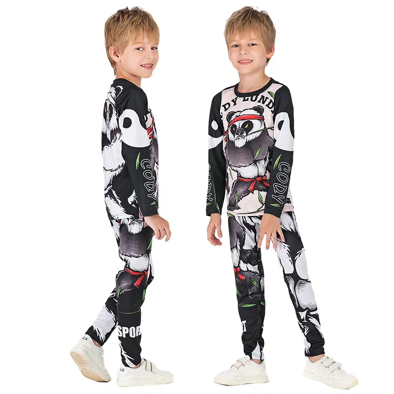 Kid's MMA Boxing Rashguard Running Shirt Pants Set Boys Training Muay Thai Jiu Jitsu Gym Clothing Children Kickboxing Sport Suit