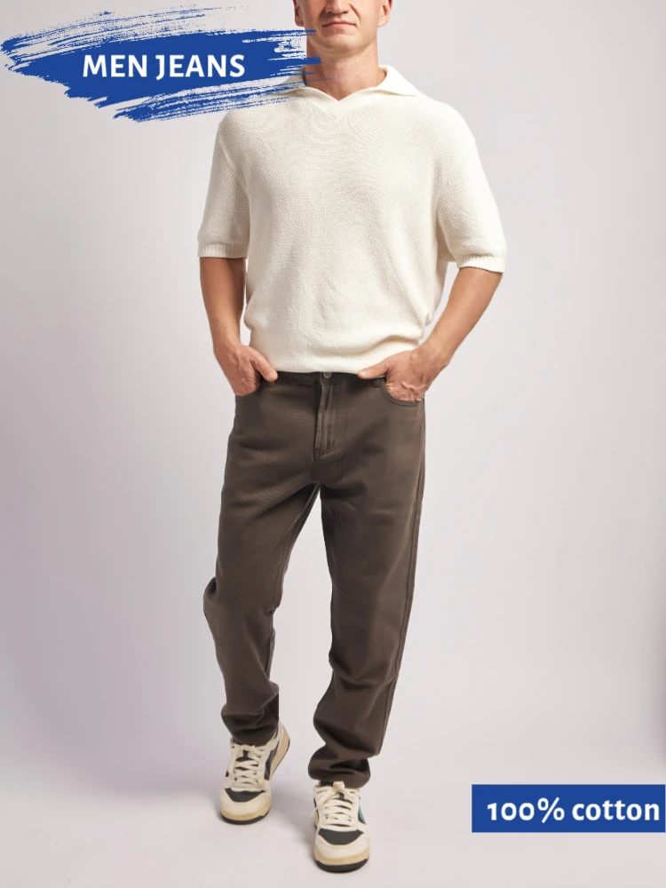 

2025 Summer/Fall Straight Leg Denim Jeans Baggy Pants Man Casual Mid-Waist Outdoor Business Gray Cotton Fashion Trousers AM-9