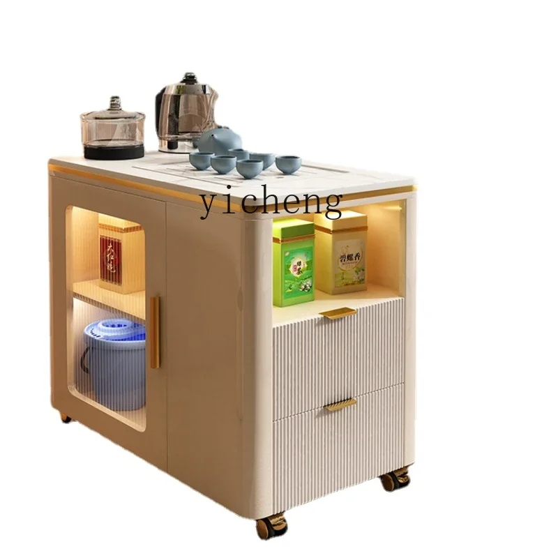 

Xl Side Table Mobile Tea Cabinet Light Luxury Tea Making Table Cream Sofa Side Cabinet Pulley