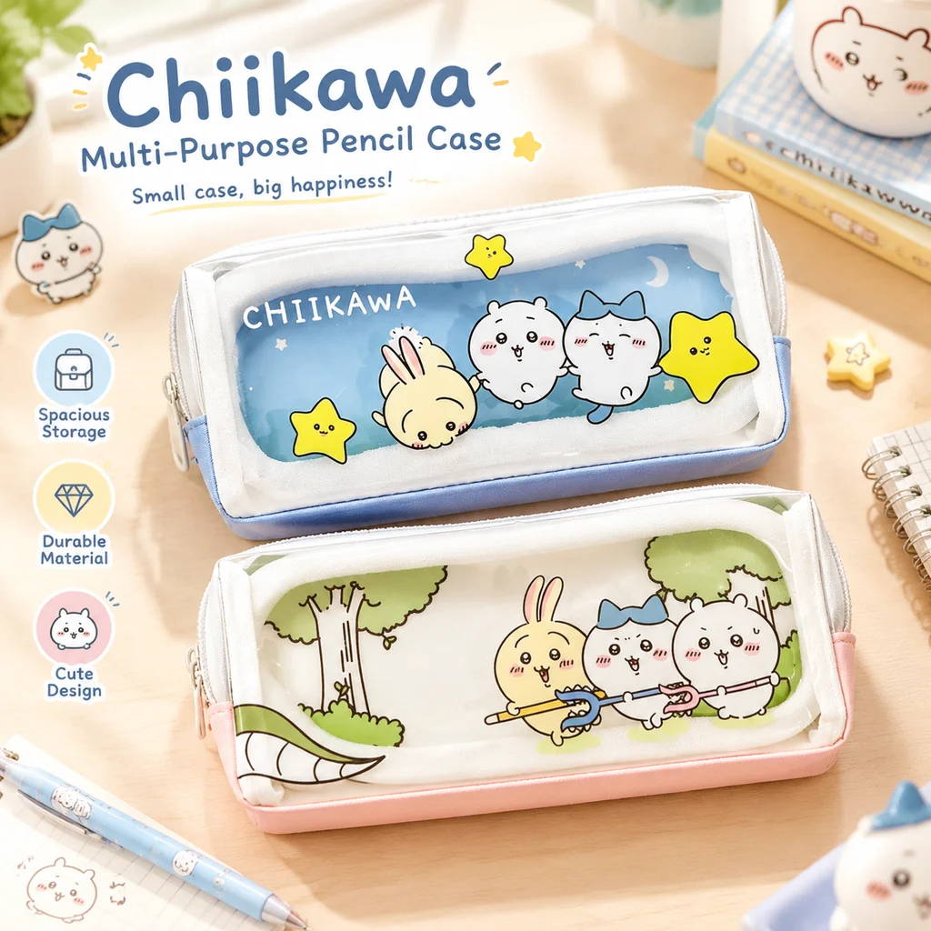 New Chiikawa Cute Cartoon Star Pencil Case Waterproof Dirt Resistant Girly Student Stationery Pouch High Appearance In Stock