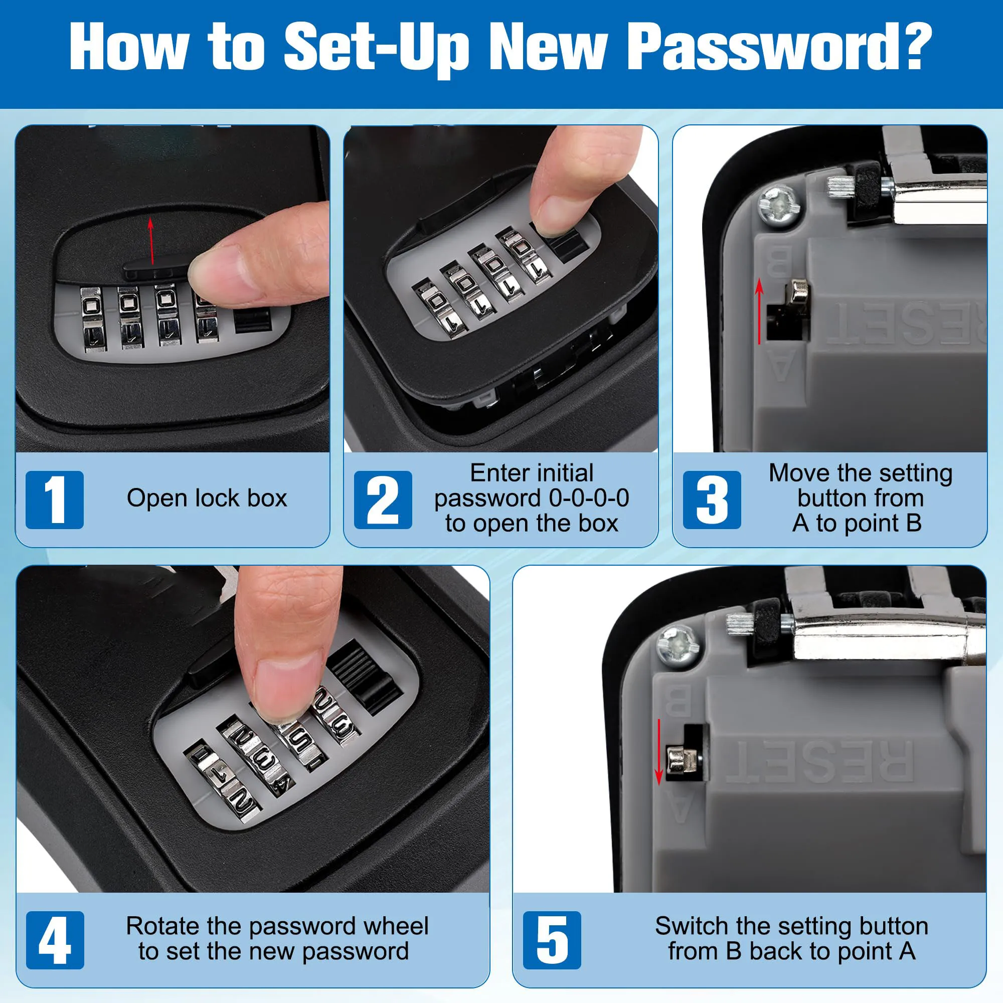 Magnetic Key Holder with Lock Plastic Magnet Car Key Lock Box Hidden Under Car Secure 4-digit Combination with Resettable Code