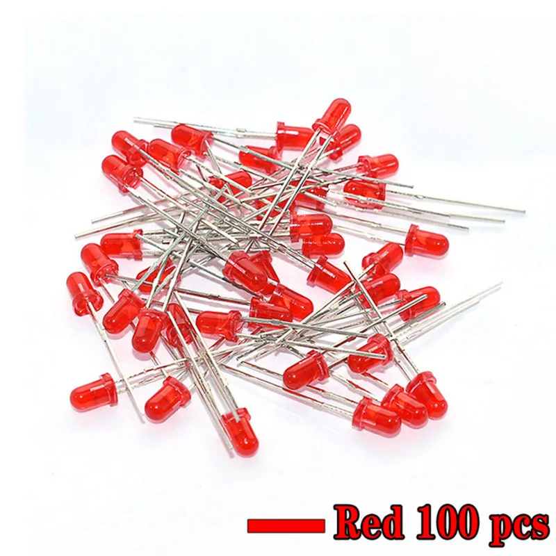 100pcs blue green red yellow white 3mm led light-emitting diodes