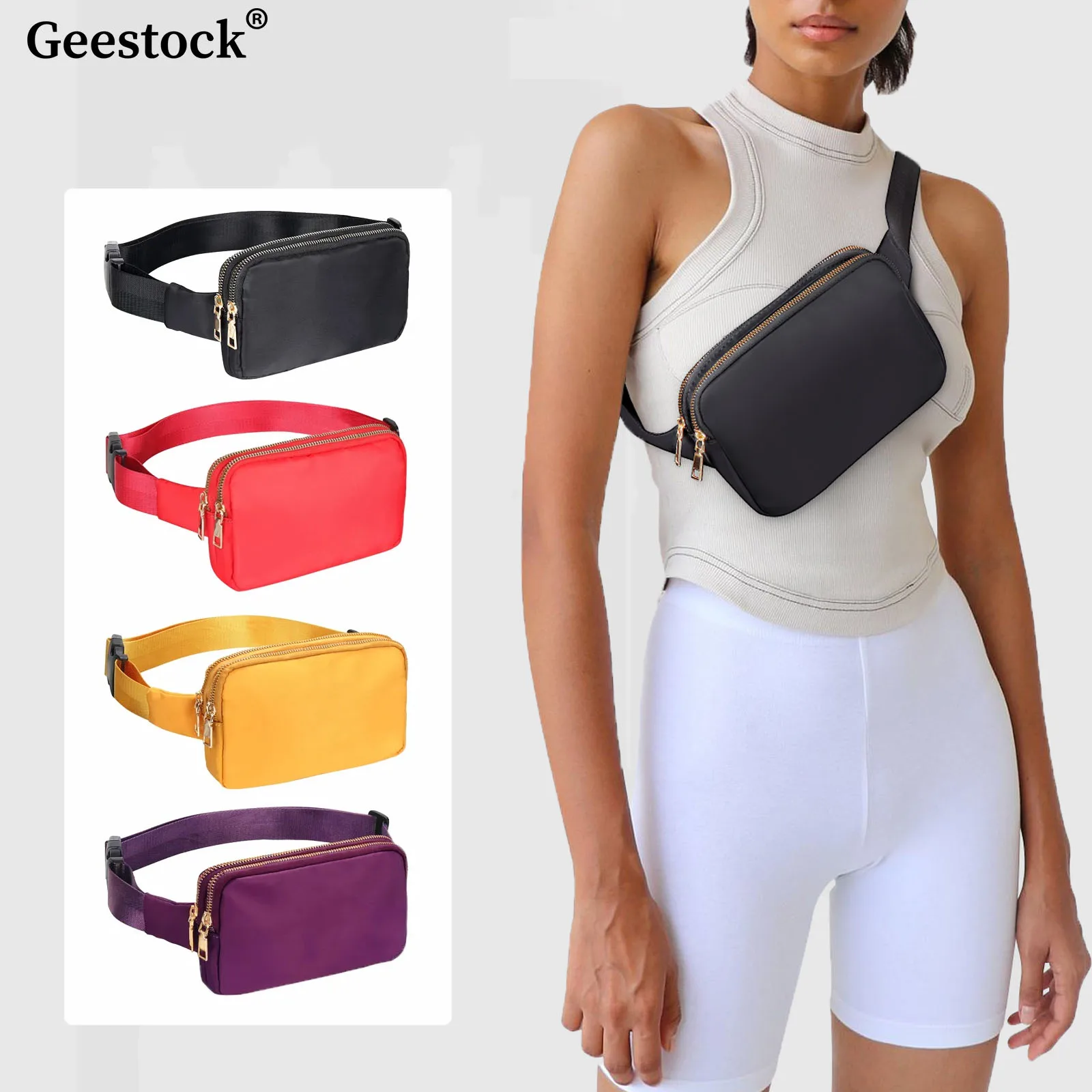 Geestock Fanny Pack Women\'s Waist Bag Fashion Belt Bags Women Dual Zipper Waterproof Crossbody Bag Ladies Bum Hip Bag riñonera