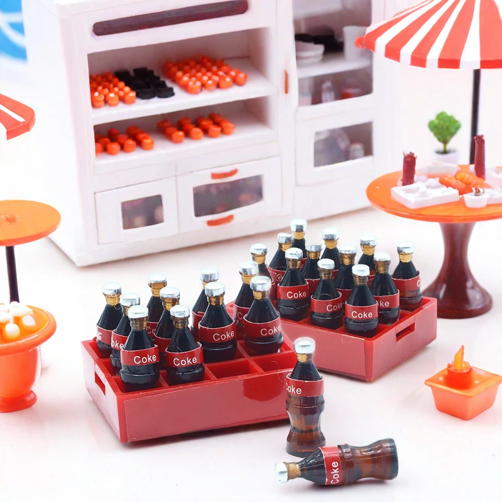 13Pcs/Set Dollhouse Miniature Mini Cola Bottles Drinks Tray Storage Box Model Kits Kitchen Food Play Scene Decoration Accessorie