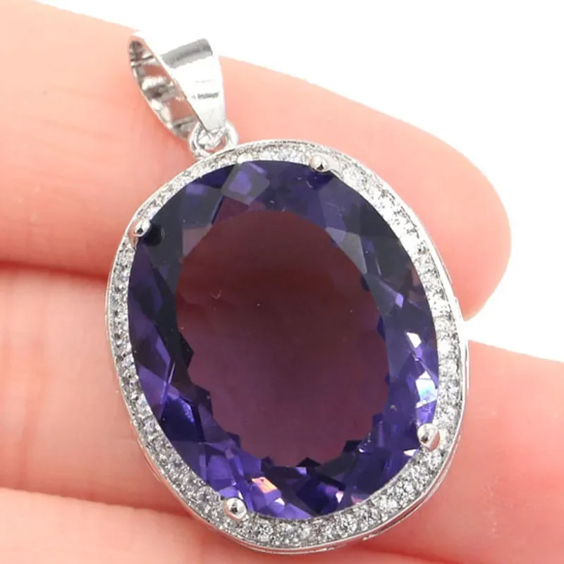 7.7g 925 SOLID STERLING SILVER PENDANT Big Gemstone New Stone Iolite Golden Citrine Green Amethyst CZ Women Dating