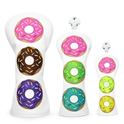 Donut Design PU Leather High Quality Golf Club Head Covers set Cute Golf Fariway Wood Covers Hybrid Head Covers  3 5 U Wood Head