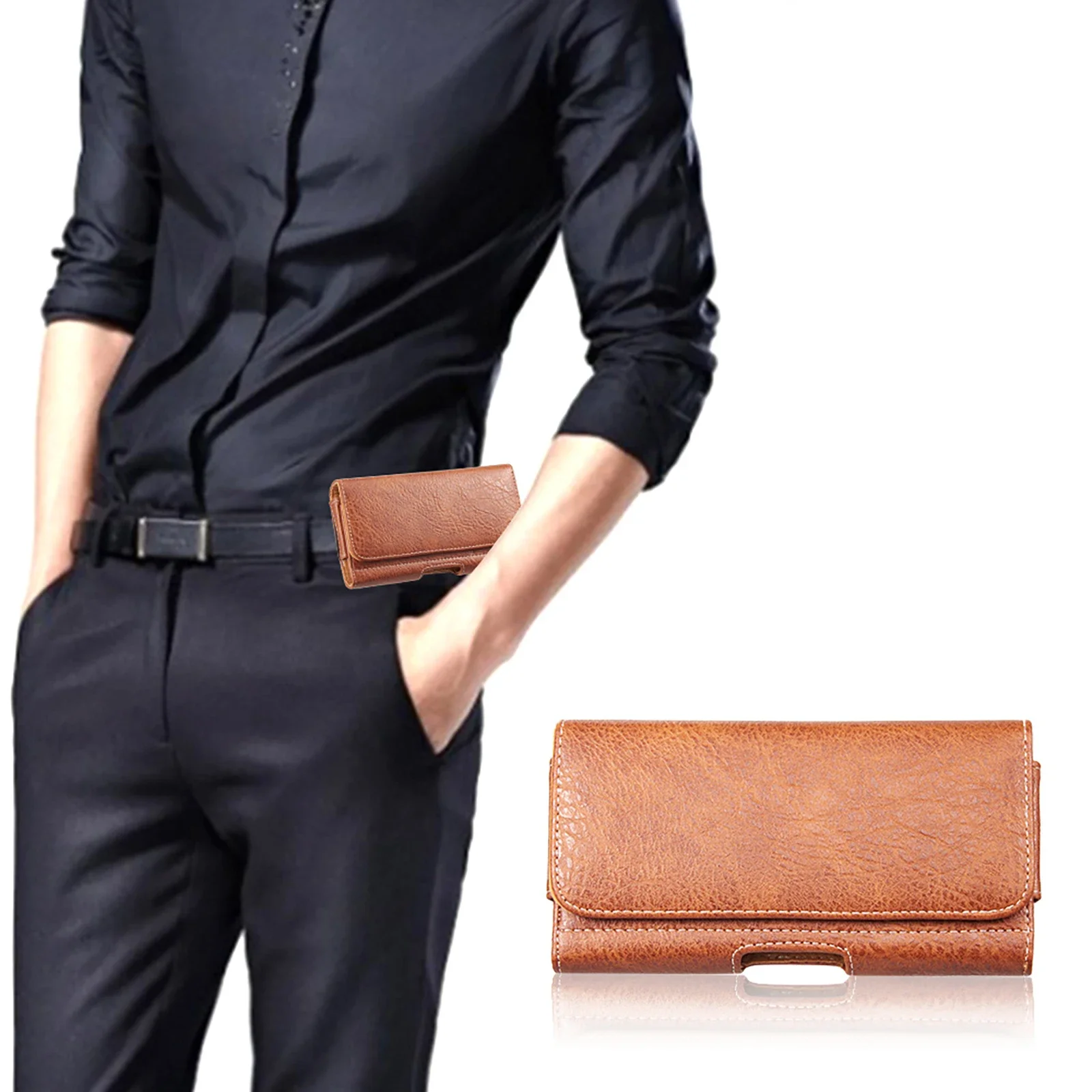 New Multifunctional Horizontal Belt Clip Carrying Phone Holster with Card Slots for Men & the Elderly, Popular Fashion Accessory