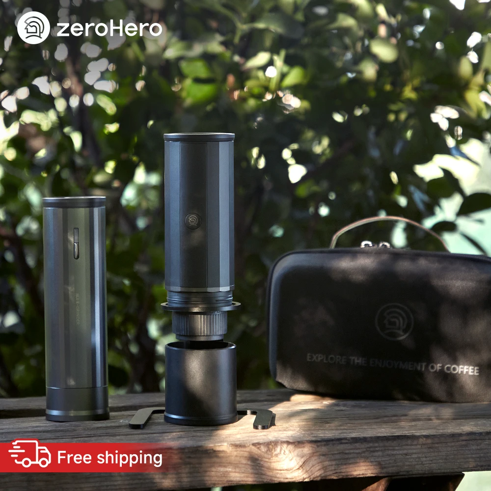 zeroHero Espresso Duo Kit, Portable Electric Coffee Grinder + Heated Espresso Maker, Travel Camping Coffee Set