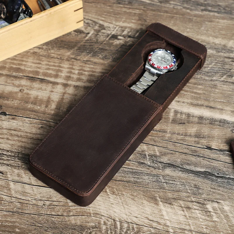 Genuine Leather Single Watch Case Travel Portable With Remove Tray Storage Organizer Box Men Watch Display Holder Jewelry Gift