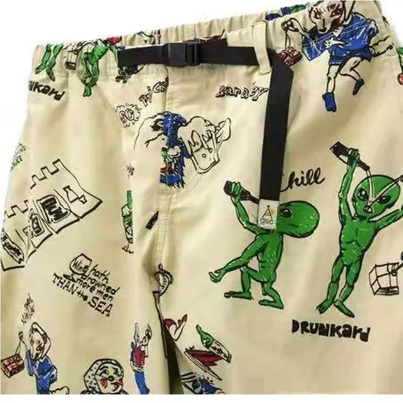 GO SLOW CARAVAN Japanese Trendy Brand Printed Wide Matsuyama Functional Belt Pants for Men