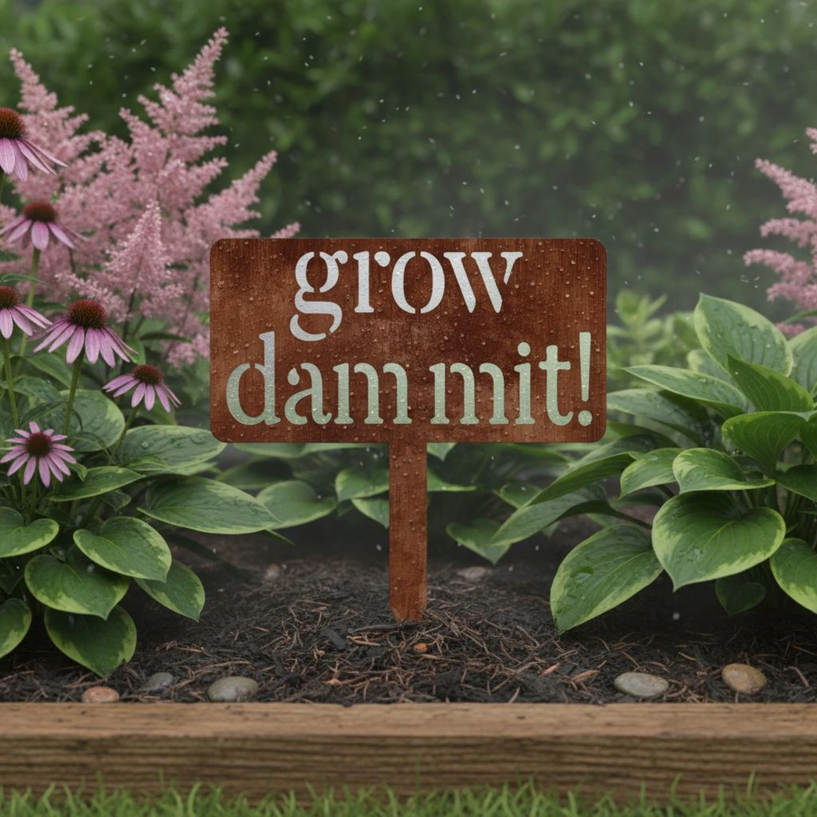 

Rectangular Metal Garden Sign White Lettering Garden Sign Decorative Lawn Stake Rust-Brown for Outdoors