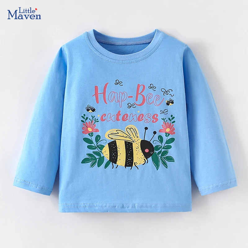 Little Maven Tops Kids Clothes 2024 Autumn Baby Girls Children's Clothing Cartoon Flowers Bees Long Sleeves T-shirts Cotton