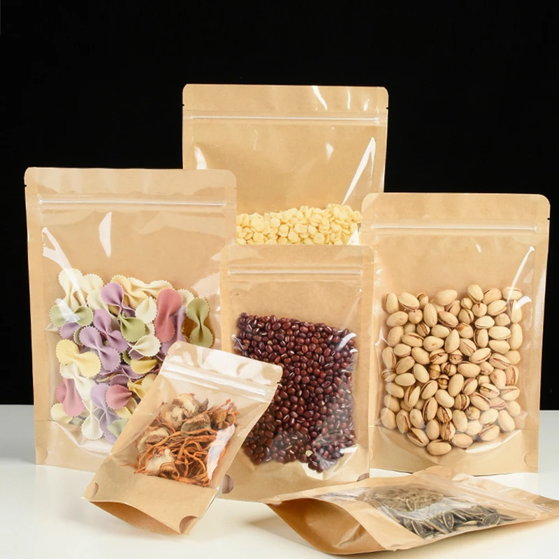 Food Grade Customized Logo Doypack With Zip Kraft Paper Bag,Tea Grain, Seeds, Nuts Rice Stand Up Bag