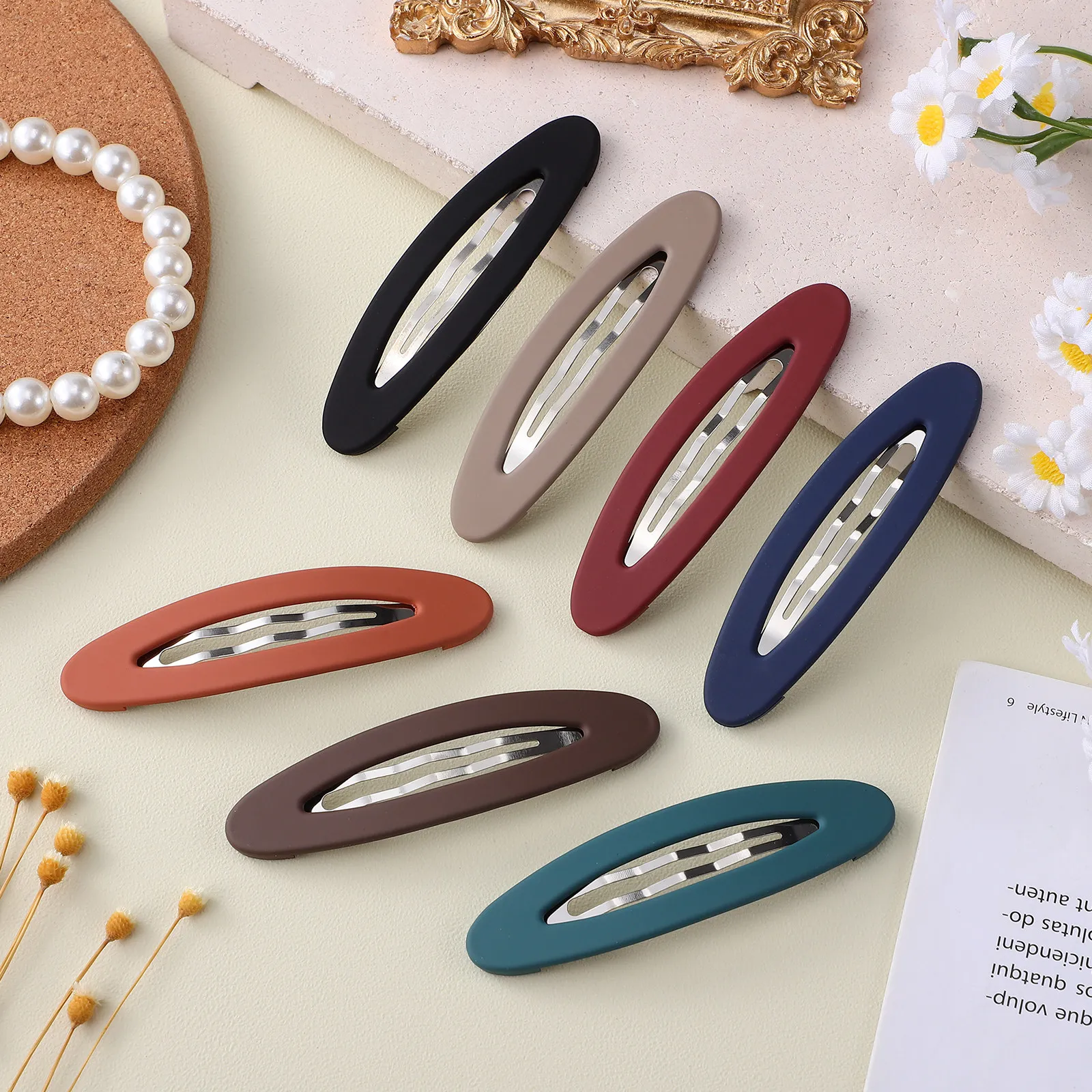 

Набор из 7 матовых овальных заколок-клипс для волос для женщин и подростков, надежно фиксирующие плоские волосы, аксессуары для укладки челки