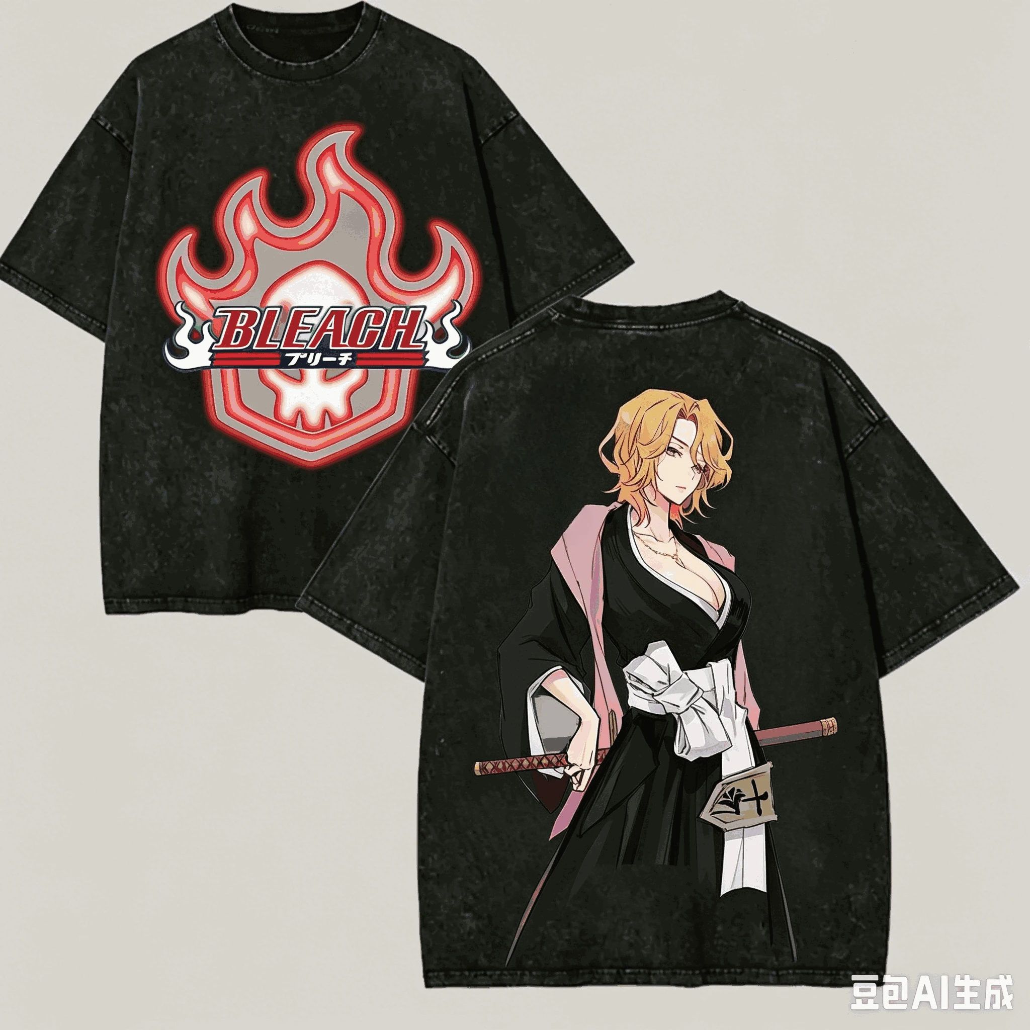 Bleach Vintage Washed T‑shirt Inoue Orihime Anime Girl Graphic Print Unisex Loose Cotton Short Sleeve Harajuku Streetwear Tee view 3