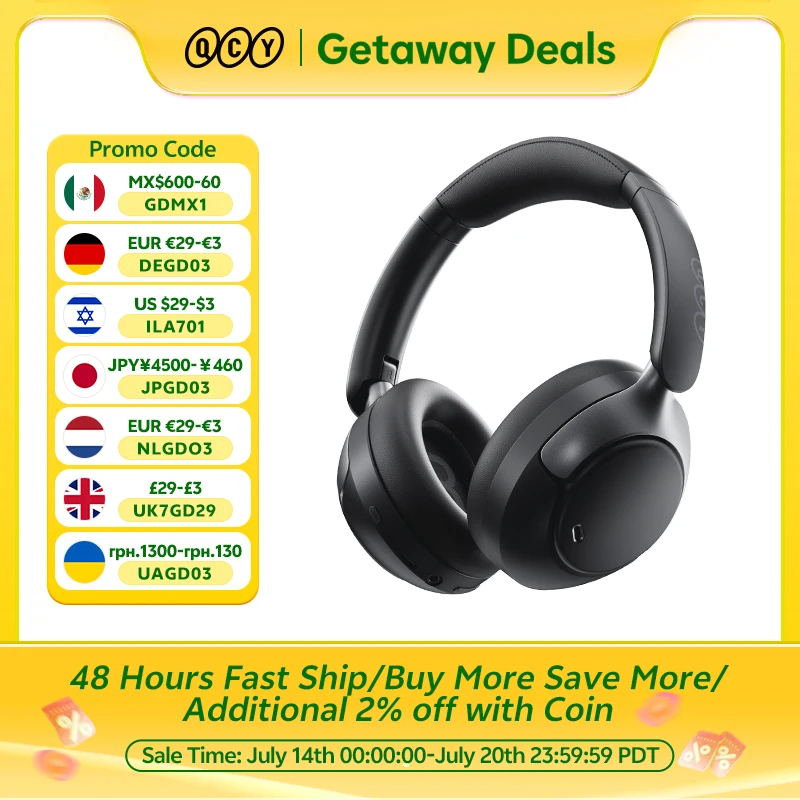 

QCY H3 Pro ANC Wireless Headphone 50dB Noise Canceling Hi-Res Spatial Audio Earphone with LDAC Bluetooth 5.4 Over Ear Headset