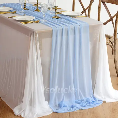 Sheer Table Runner Light Blue for Birthday Party Wedding Thanksgiving Halloween Home Dining Decorations
