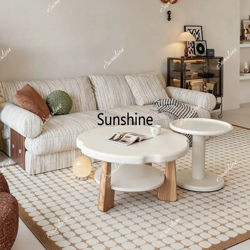 Cream wind small coffee table living room removable coffee table solid wood sofa side table