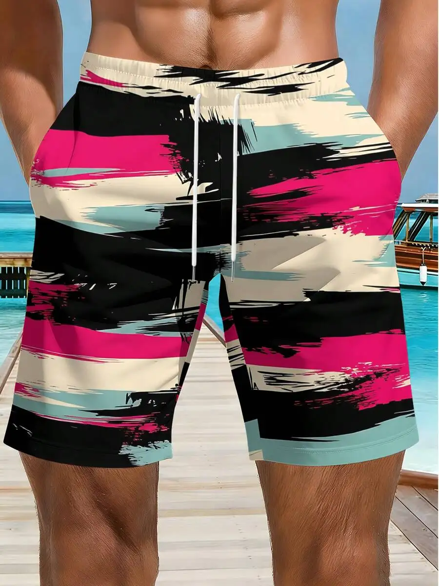 Abstract Art Print Mens Quick Dry Beach Shorts Casual Summer Swim Trunks