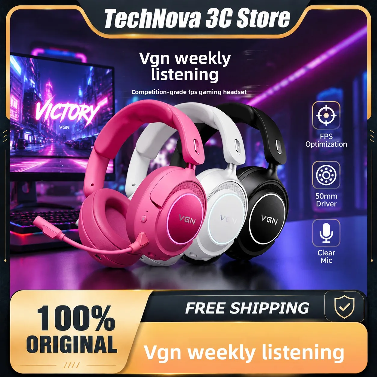 

VGN ZhouTing Pro Max Wireless Headphones Dual Core Dsp Noise Reduction HiFi 7.1 FPS E-sports Gaming Headset with Mic Accessories