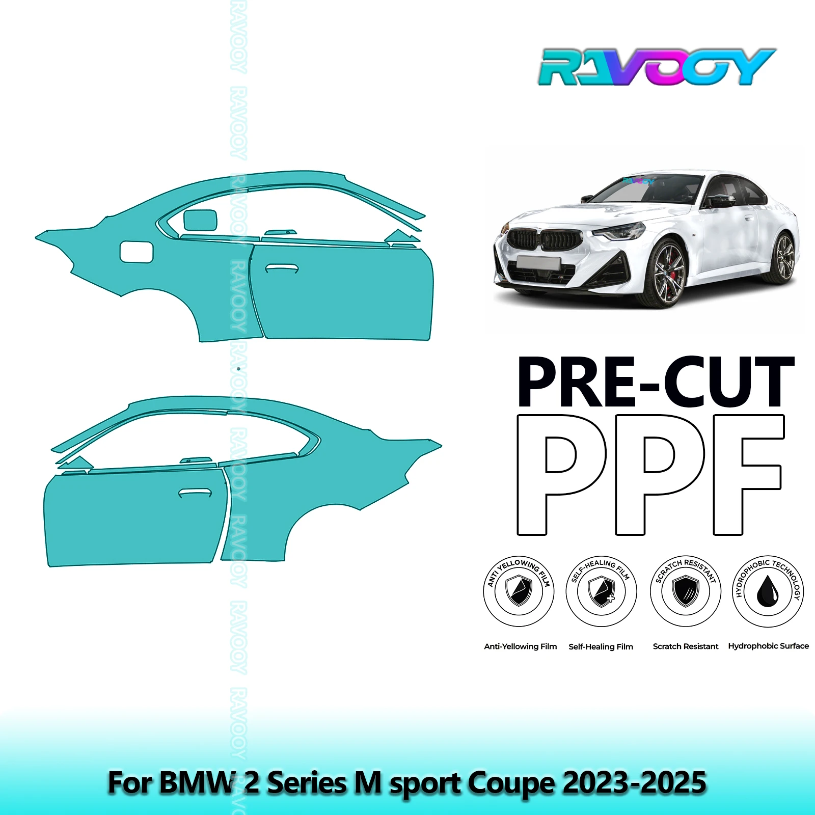 

For BMW 2 Series M sport Coupe 2023-2025 8.5mil Clear Matte Pre-Cut PPF Door & A/B Pillar Kit TPU Paint Protection Film Set