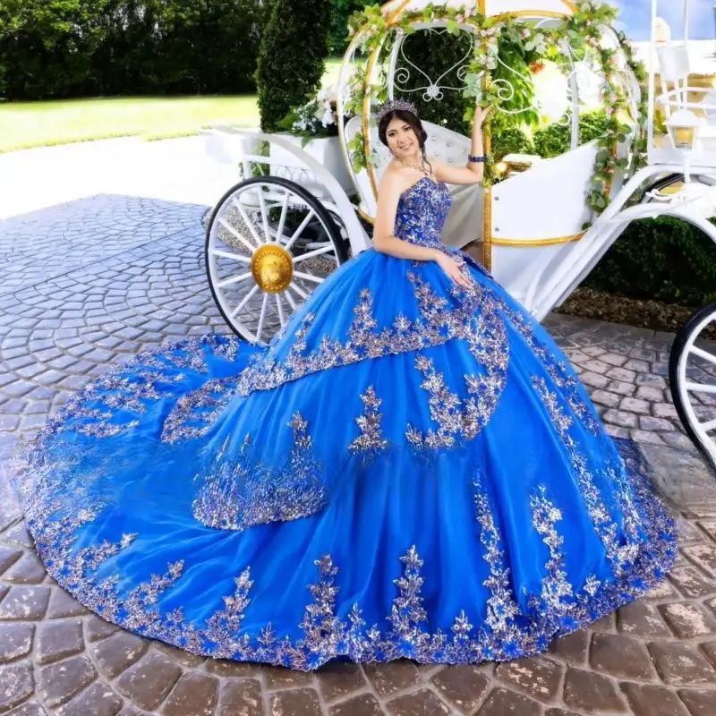 

Королевские синие платья Quinceanera по индивидуальному заказу, милое тюлевое платье с аппликацией Sweet 16, платье для дня рождения, выпускного вечера, Vestidos De 15 Año