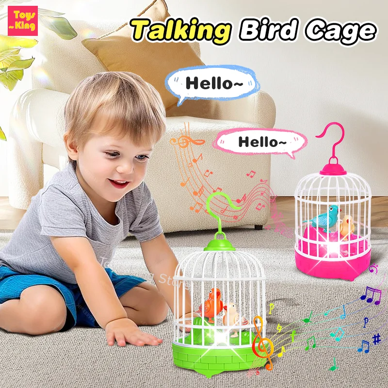 Talking Electric Bird Cage Toys Pet Inductive Voice Controll Simulation Singing Parrot Light Sound Children\'s Education Toy Gift