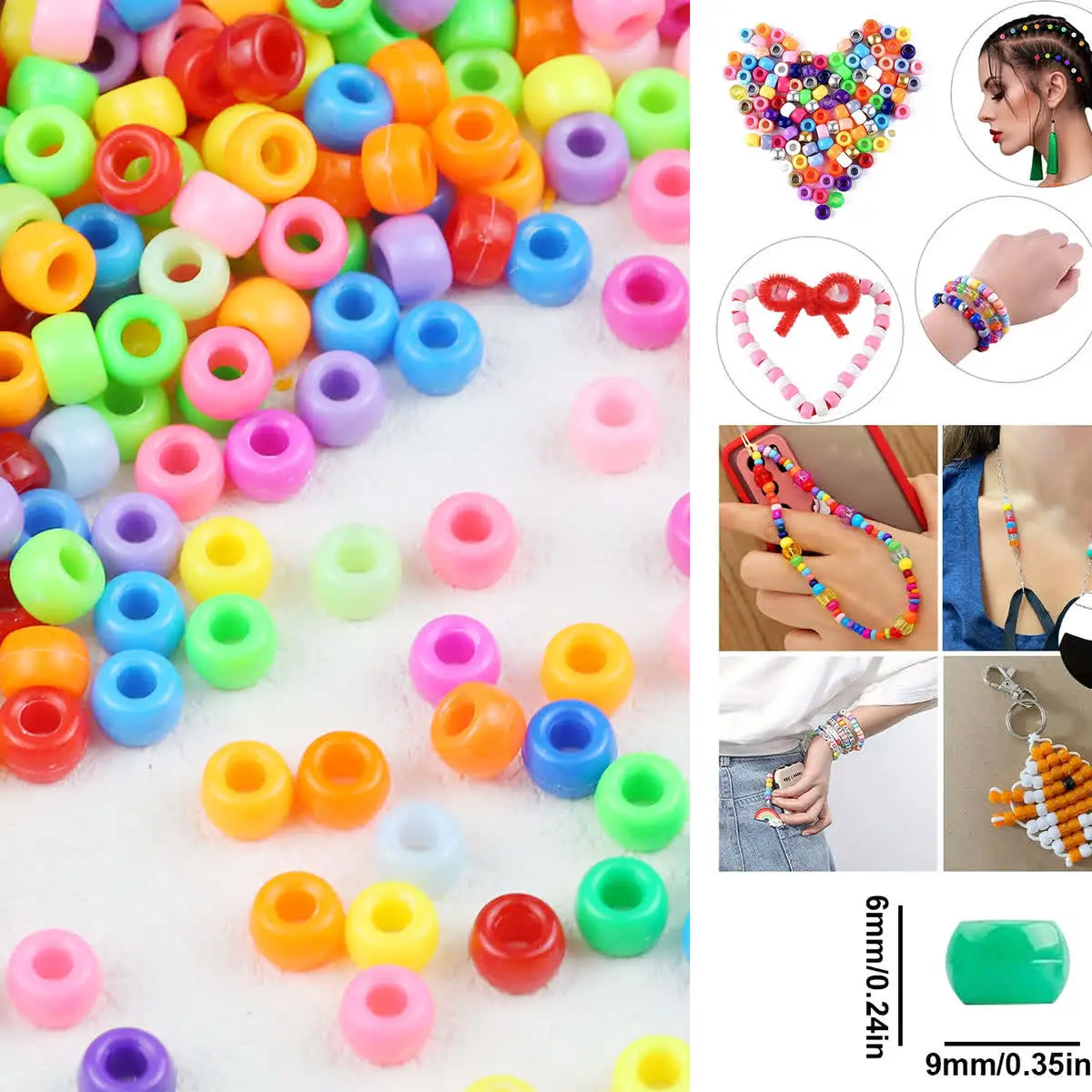 6X9mm 95pcs Multicoloured Large Hole Acrylic Beads Spacers Loose For Jewelry Making Findings Bracelets Neckalces DIY Accessories