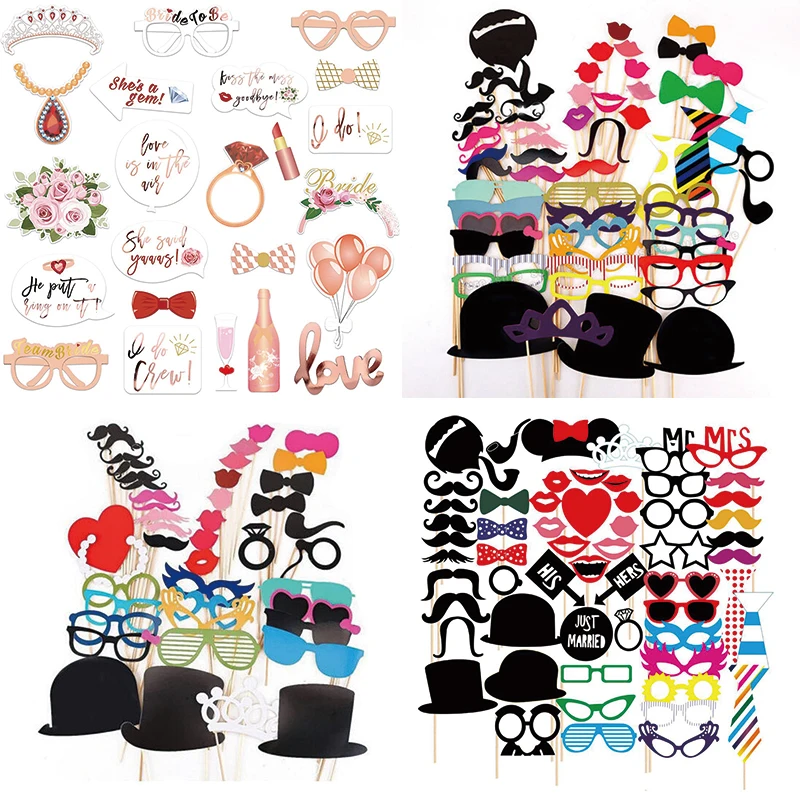 Fun Wedding Photo Props Photobooth Just Merried Funny Glasses DIY Birthday Baby Shower Boy Girl Photo Booth Props Wedding Decor