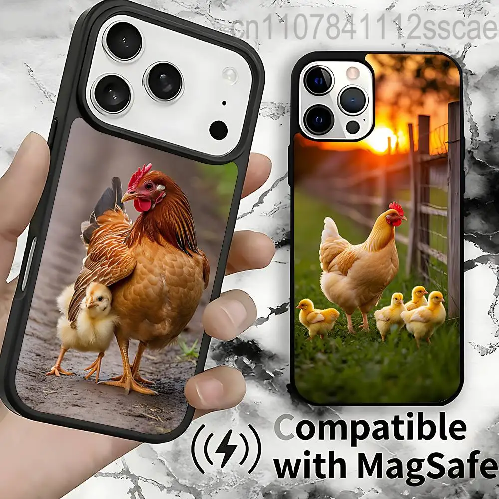 

Animal Hen Rooster Case For iPhone 17,16,15,14,13,12,11,Pro,Max,Plus,Mini,SE4,E Magnetic Magsafe Wireless Charging