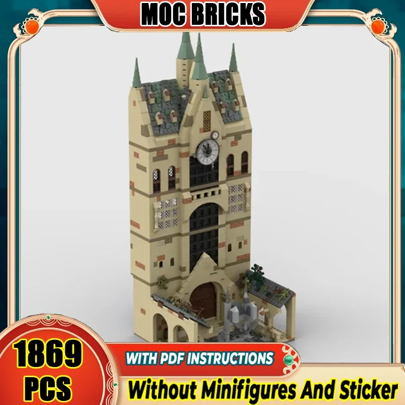 Magical School Model Moc Building Bricks Medieval Clock Tower Blocks Toys