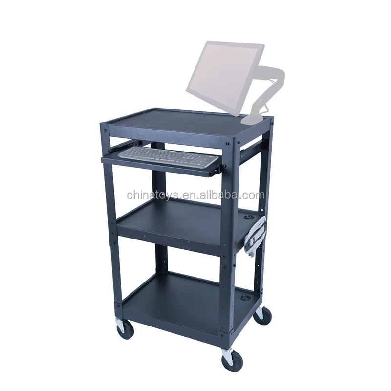 Rolling Workstation Cart Mobile Desk Presentation Height Adjustable Stand Up Multimedia Podium Teachers Cart