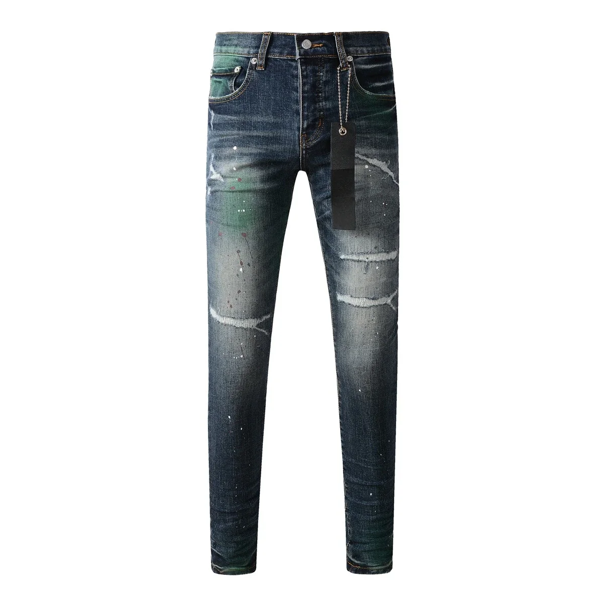 

2024 New Distressed Ripped Slim Fit Dark Blue Jeans for Men Casual Fashion Denim Pants Spring Summer Wear