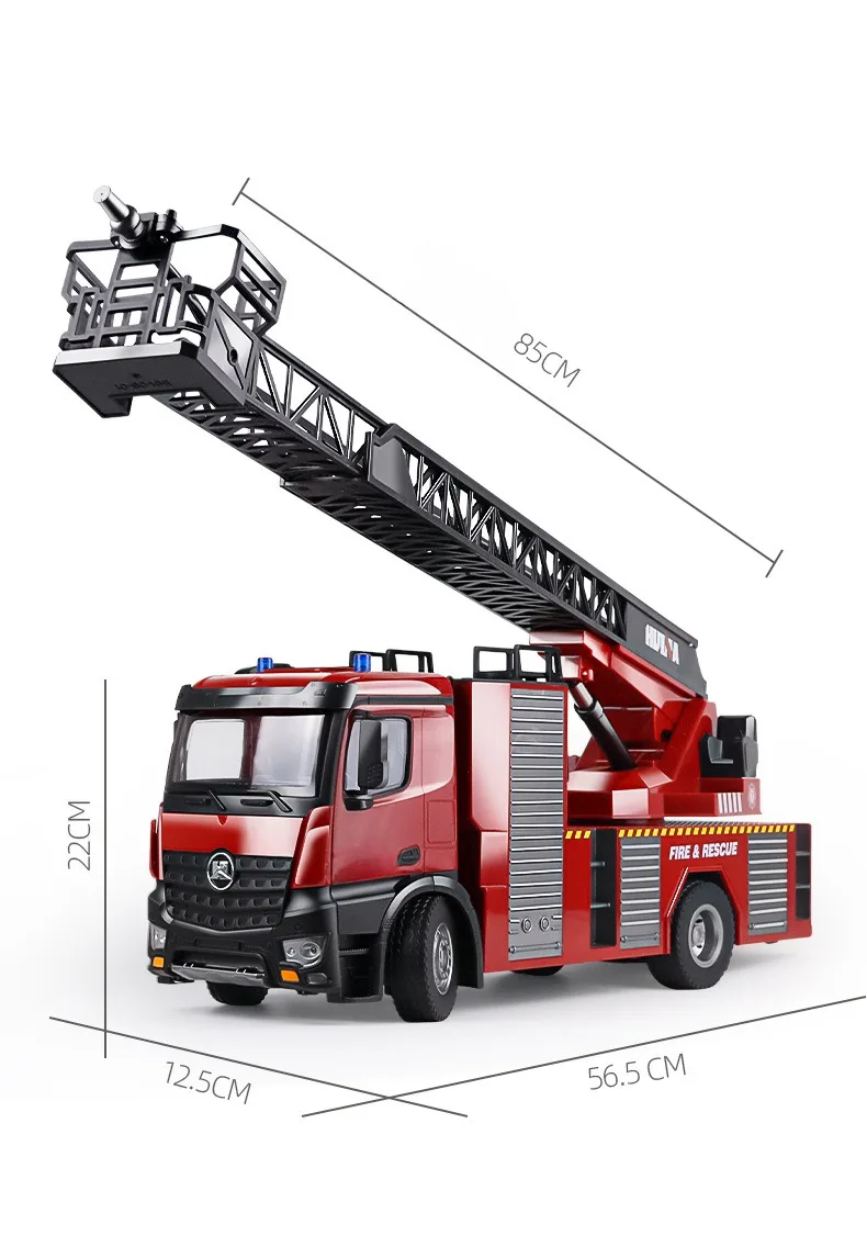 22ch rc caminhão de bombeiros com escada aérea rc luz led efeito sonoro rc motor de incêndio spray água fogo sprinkler caminhão brinquedos carro rc