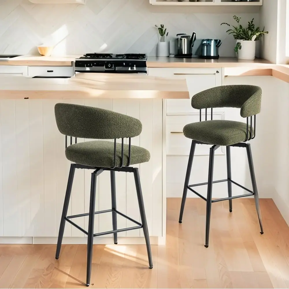 

Набор из 2 тканевых поворотных барных стульев цвета хантер-грин (31,5 дюйма) с металлическими ножками для кухни или столовой