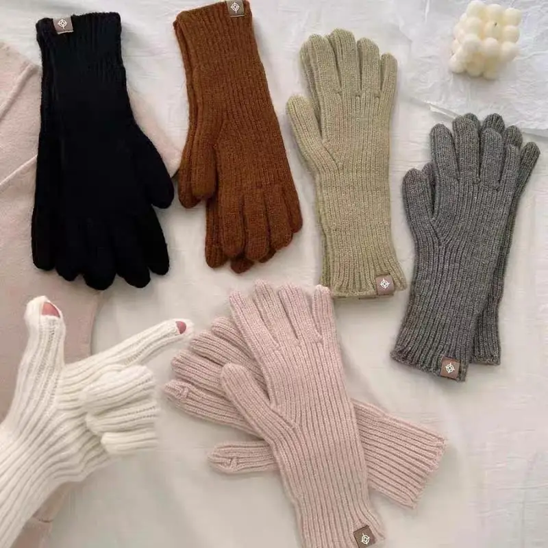 

Autumn Winter Warm Knitted Gloves Touchscreen Casual Long Korean Style Finger Touch Screen Warm Finger Containing Mitten