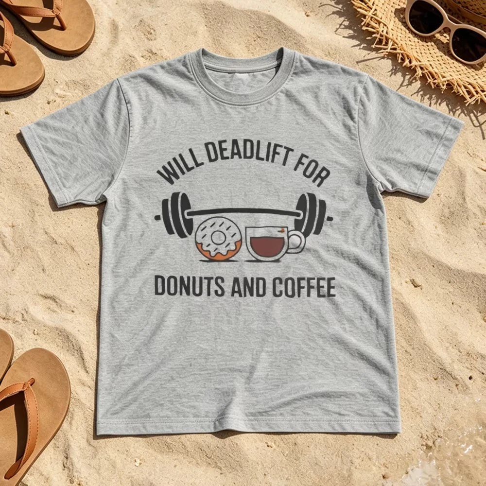 Will Deadlift for Donuts and Coffee Funny Workout Quote Women Men Summer T Shirt Gym Lover Weightlifting Humor Casual Tops
