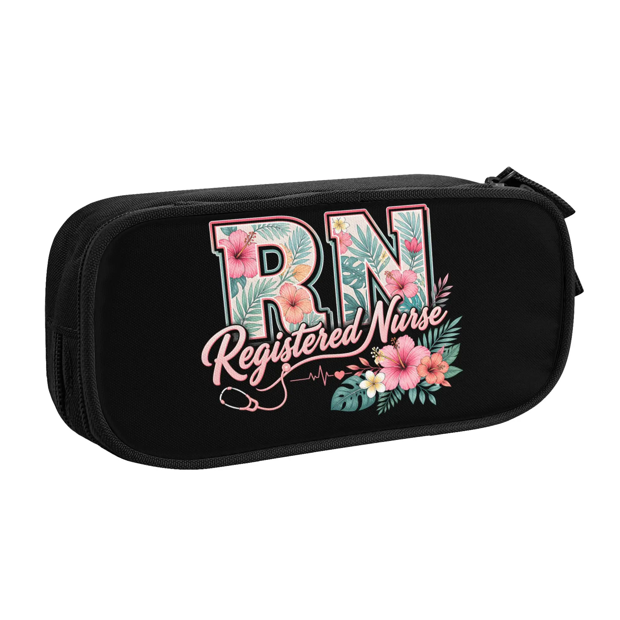 

Large Capacity Bags for Child Cartoon RN Tropical Flowers Registered Nurse Aloha Summer Vacation School Pencil Bag