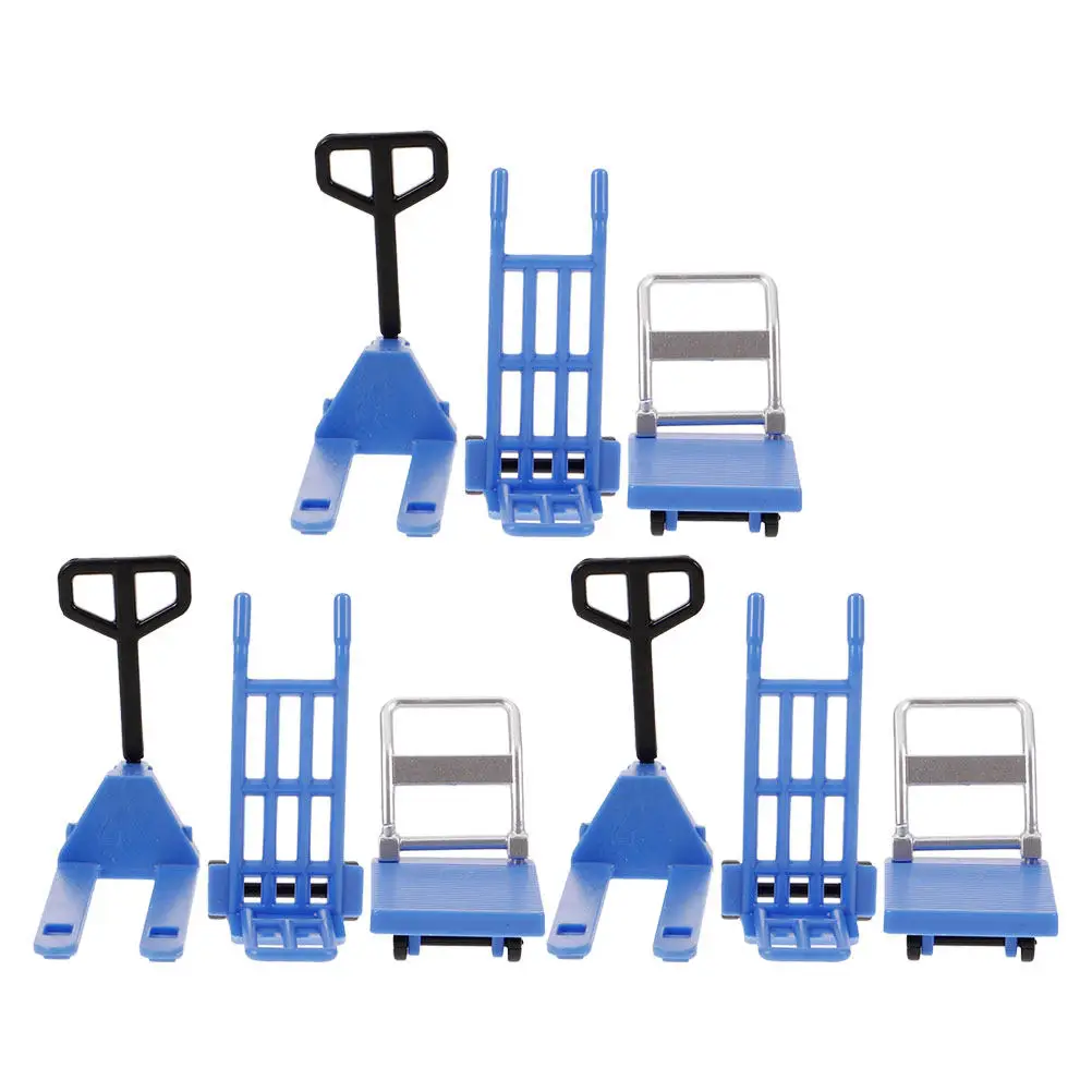 

3Sets Miniature Moving Tool Hand Trolley Forklift Platform Cart Creative Construction Props Miniature Hand Pulley Toy