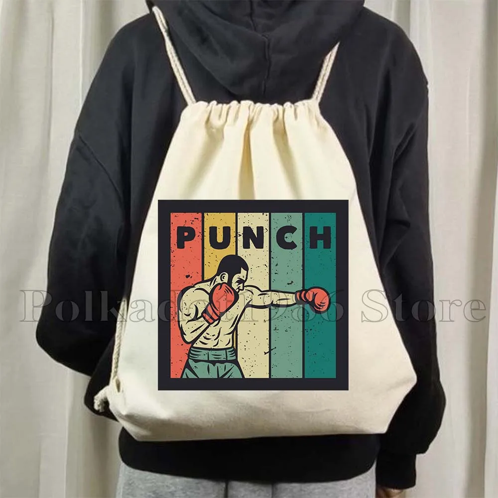 Keep Fighting Yourself Cute Strong Red Fighter Boxing Gloves Muay Thai Gifts Canvas Drawstring Bag Soccer Backpack Gym Sackpack