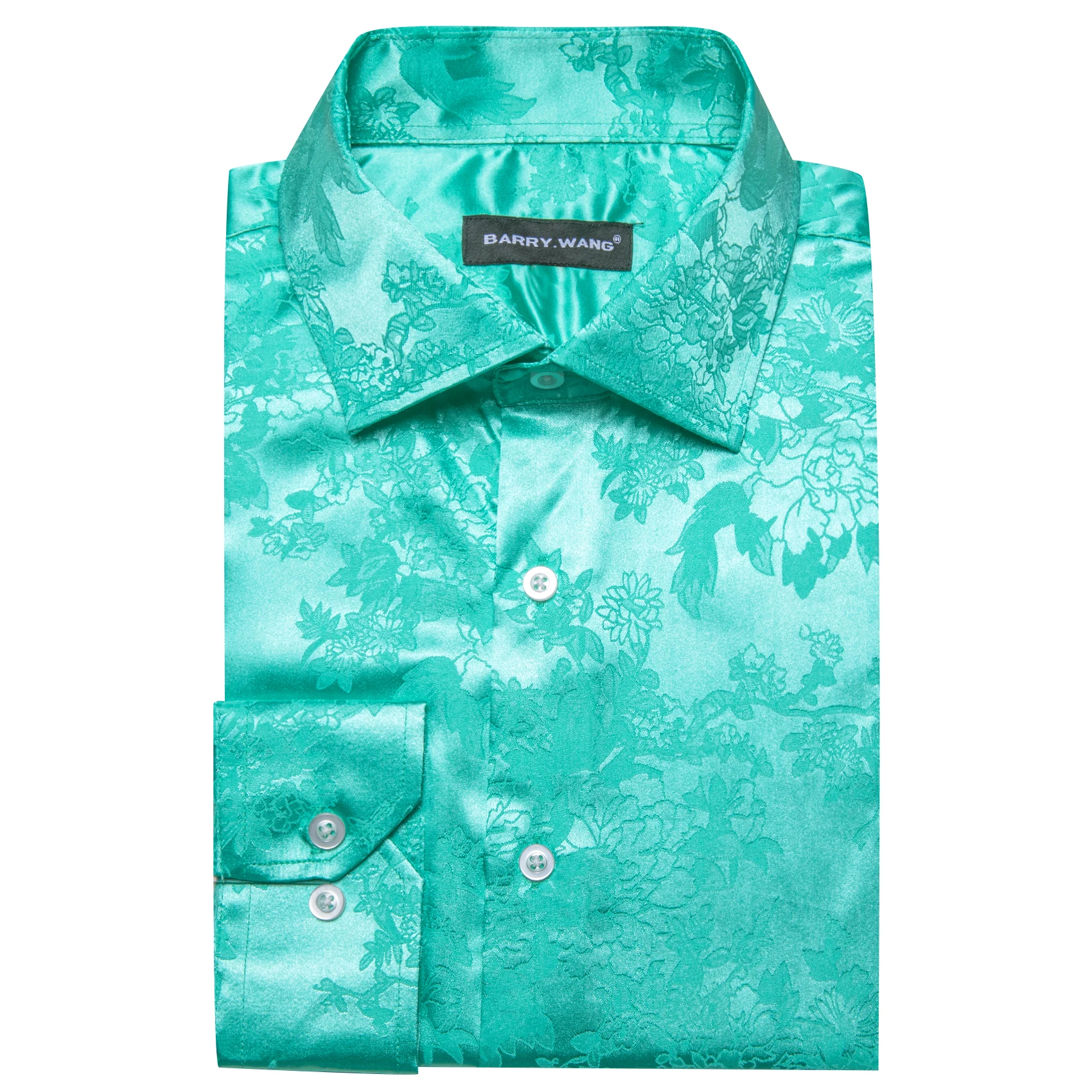 Luxury Shirts for Men Silk Satin Long Sleeve Green Blue Flower Male Blouses Casual Lapel Tops Breathable Streetwear Barry Wang