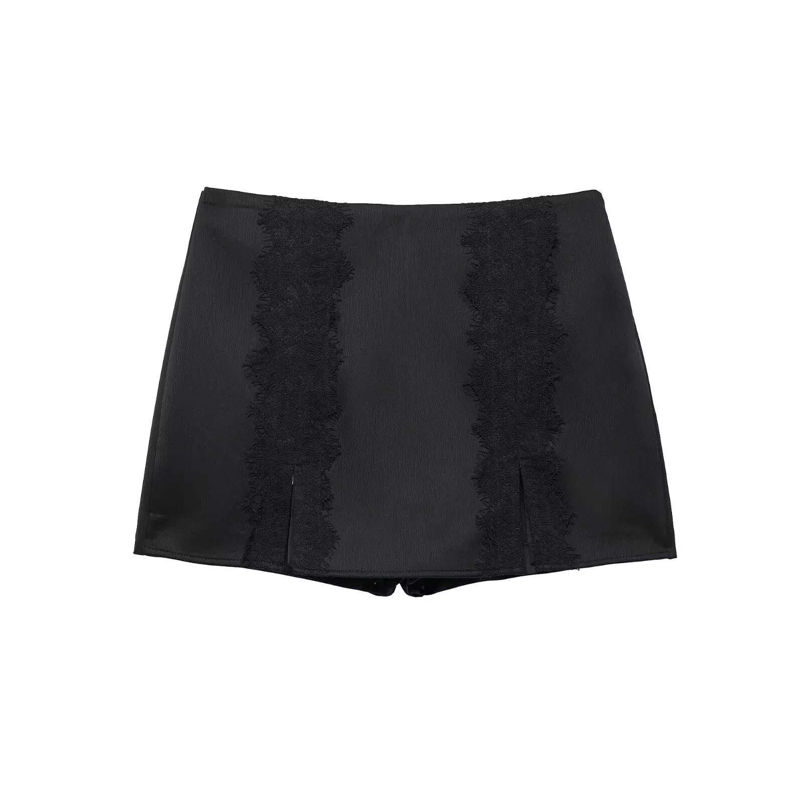 European and American 2026 new summer women's clothing, simple, slim and fashionable black lace slit culottes