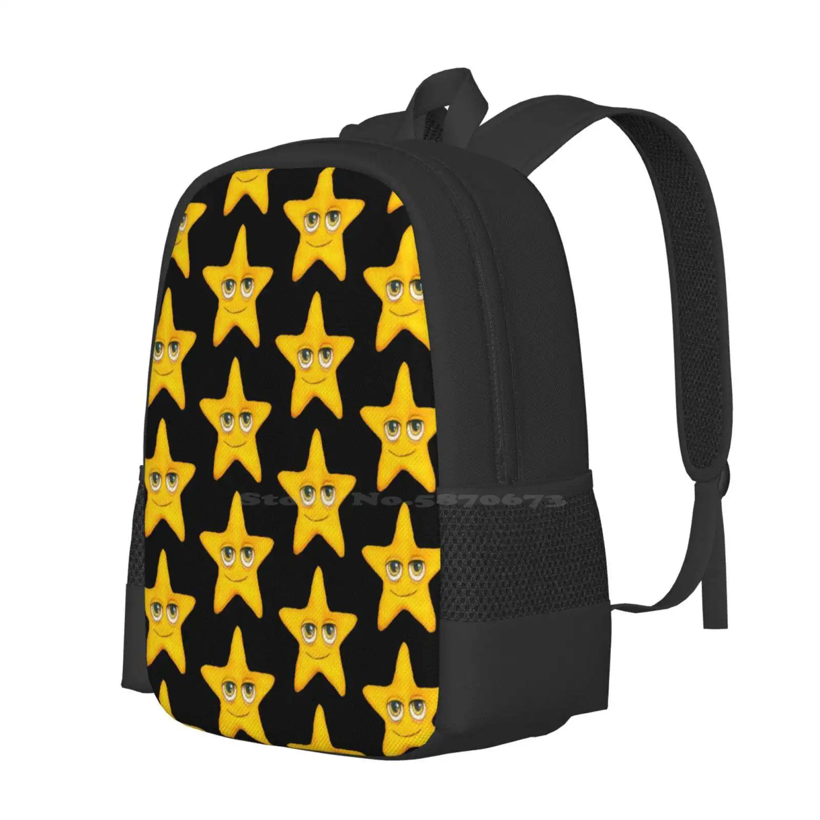 Star Teen College Student Backpack Pattern Design Bags Big Eyes Big Eye Art Fantasy Art Starry Merry Christmas Christmas Star