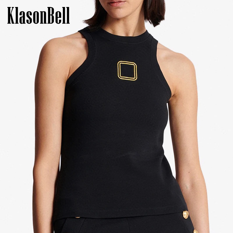 

12.27 KlasonBell Fashion Basics Camis Letter Embroidery Art O-Neck Sleeveless Comfortable Short Tank Top Women Clothes