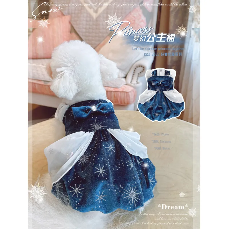 KZ Original Deep Blue Fairy Tale Pets Princess Dress Small Milk Dog Cat Teddy Puppy Bears Spring Autumn Winter Plush Clothes