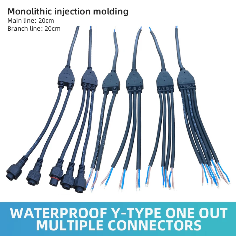 Waterproof 2 3 4 Pin Y-type Wire Splitter Connector Outdoor IP67 Led Lighting Parallel Connection Cable with Male Female Head