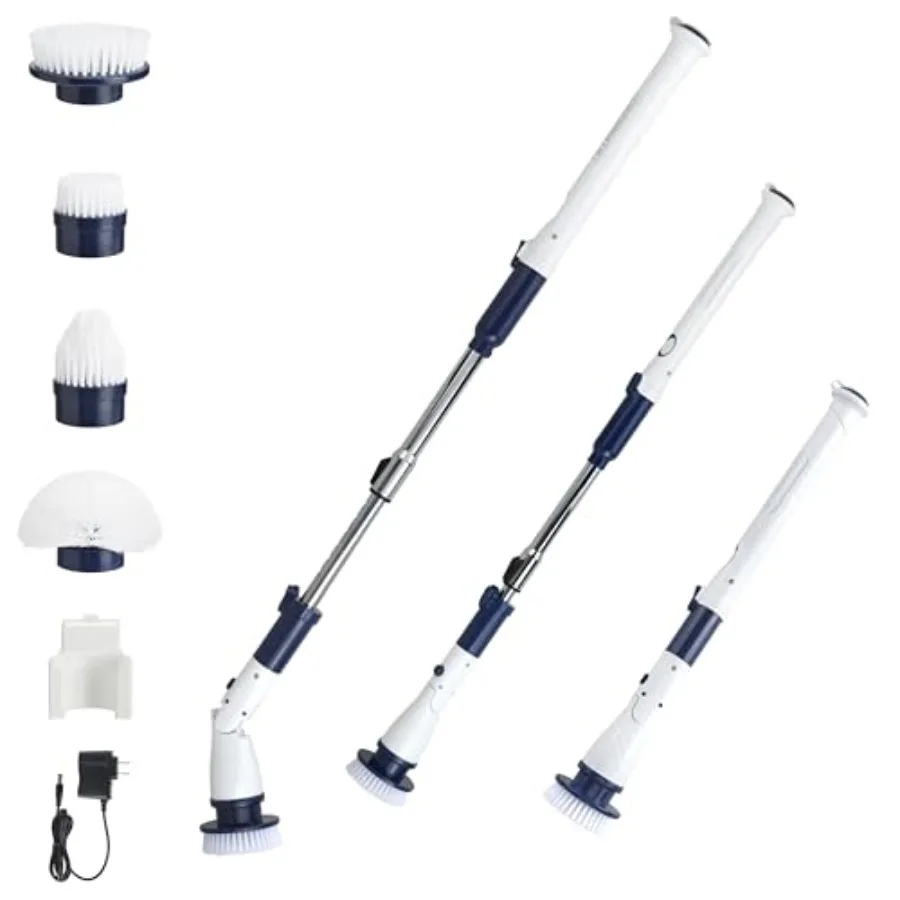Power Spin Scrubber to 47.5" Cordless Electric Cleaner for Shower Kitchen Bathroom Tile Tub Car Deck - Rechargeable Spin Brush