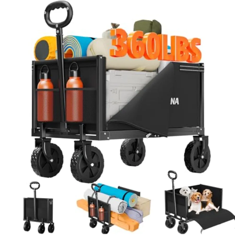 

YACONA 3 in 1 Wagons Carts Foldable, 360LBS Lightweight Wagon with All Terrain Wheels, Collapsible Wagon Cart for Grocery, Camp